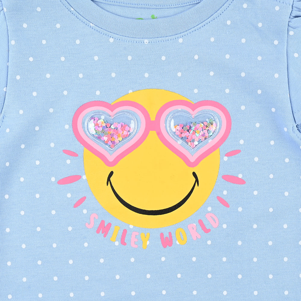 Infant Girls Cotton Jersey SMILEY WORLD FASHION ROMPER-Cerulean