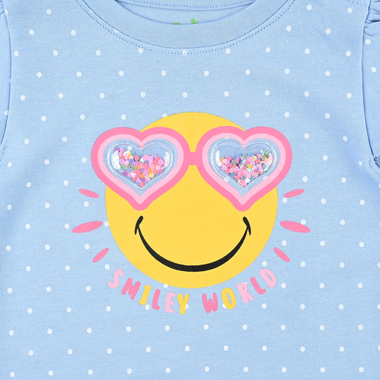 Infant Girls Cotton Jersey SMILEY WORLD FASHION ROMPER-Cerulean