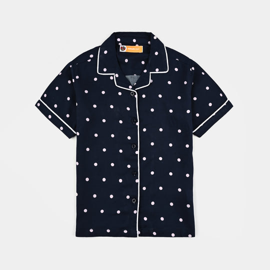 Girls Viscose Nightwear-Polka Dot-NAVY