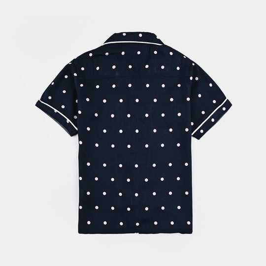 Girls Viscose Nightwear-Polka Dot-NAVY