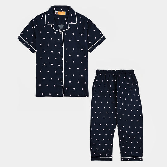 Girls Viscose Nightwear-Polka Dot-NAVY