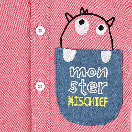 Infant Boys Oxford Casual Shirt (Monster)-D.Peach