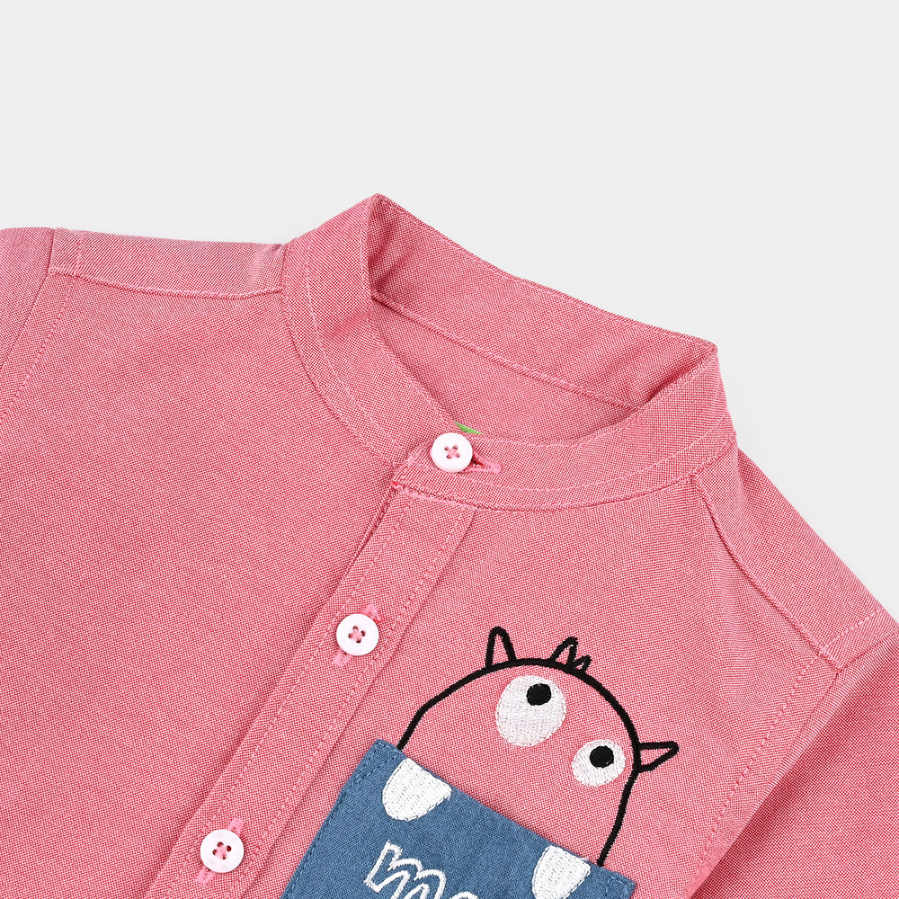Infant Boys Oxford Casual Shirt (Monster)-D.Peach