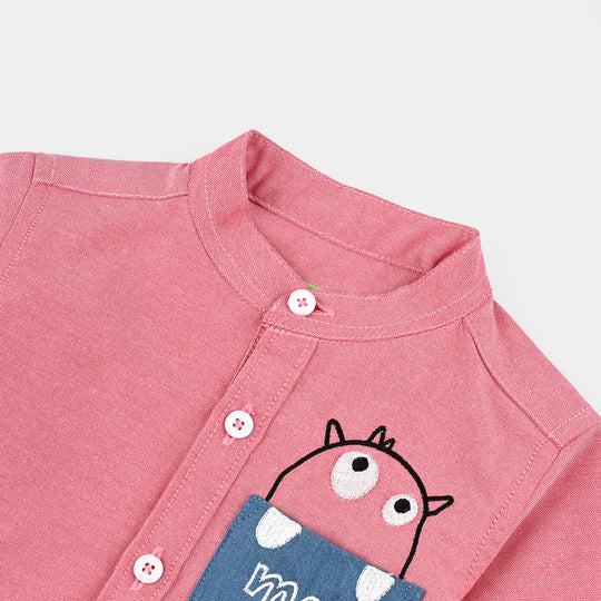Infant Boys Oxford Casual Shirt (Monster)-D.Peach