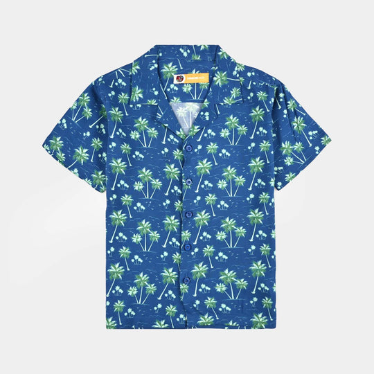 Boys Viscose Casual Shirt H/S (Palm Tree)-Blue