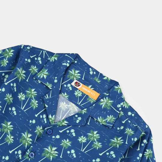 Boys Viscose Casual Shirt H/S (Palm Tree)-Blue