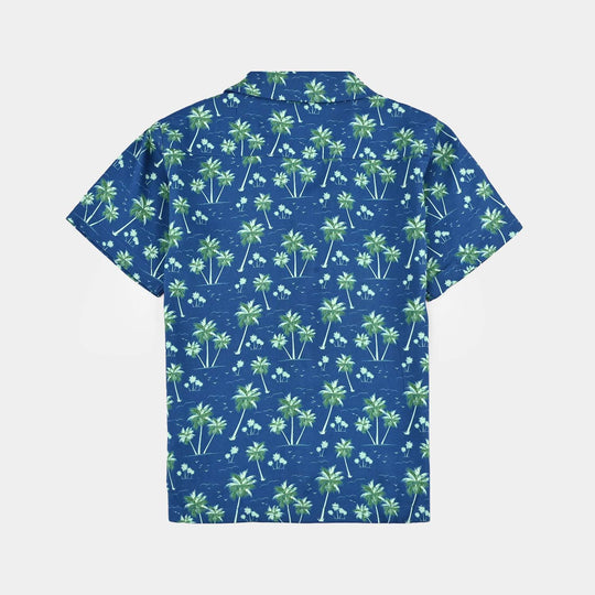Boys Viscose Casual Shirt H/S (Palm Tree)-Blue