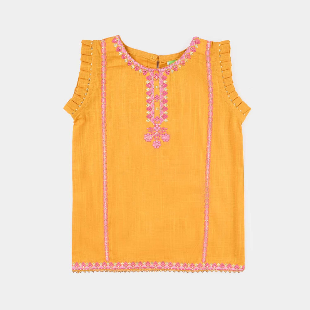 Infant Girls Cotton Slub Emb 2Pcs Laila-Mustard