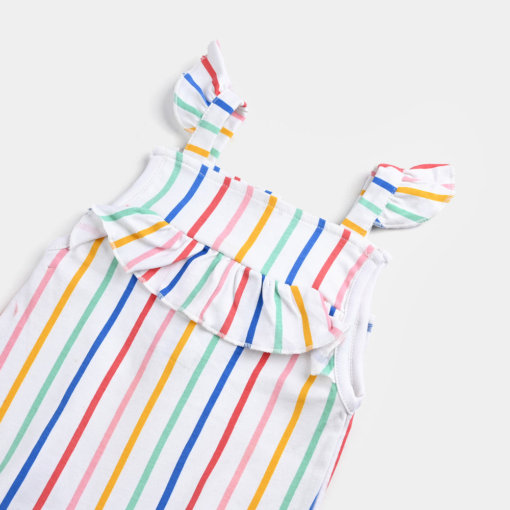 Infant Girls Cotton Interlock Romper Multi Stripe-White