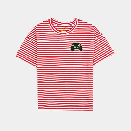 Boys Yarn Dyed T-Shirt H/S JOY STICK-Red Stripe