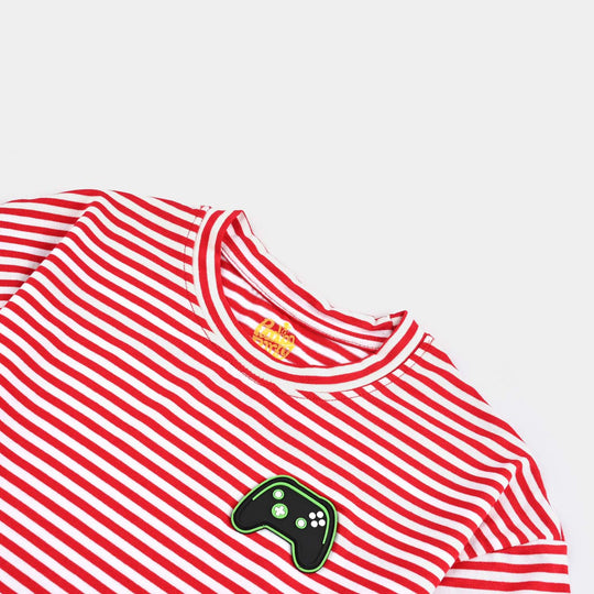 Boys Yarn Dyed T-Shirt H/S JOY STICK-Red Stripe