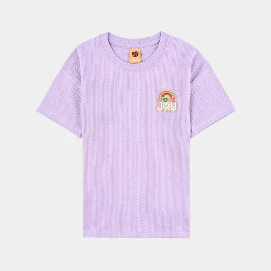 Girls Jacquard T-Shirt H/S CHOOSE JOY-Purple