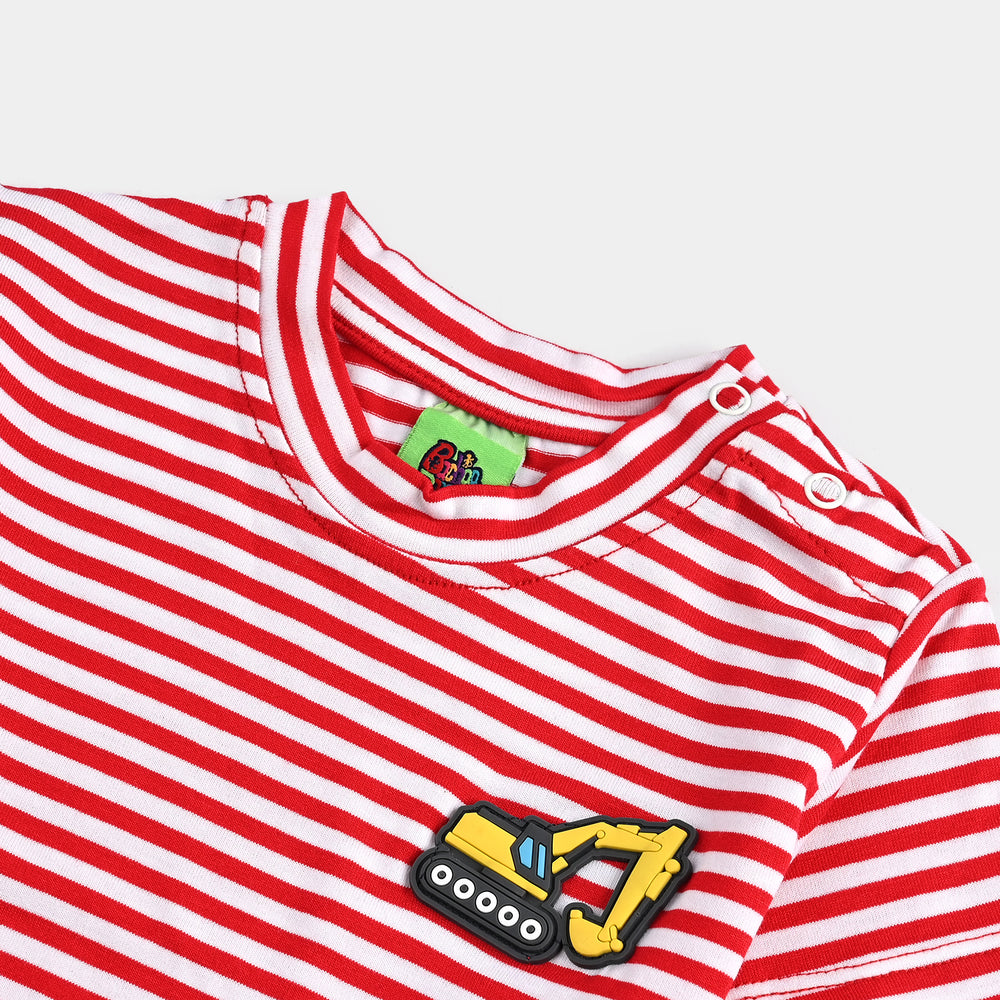 Infant Boys Yarn Dyed Round Neck T-Shirt TRACTOR-Red