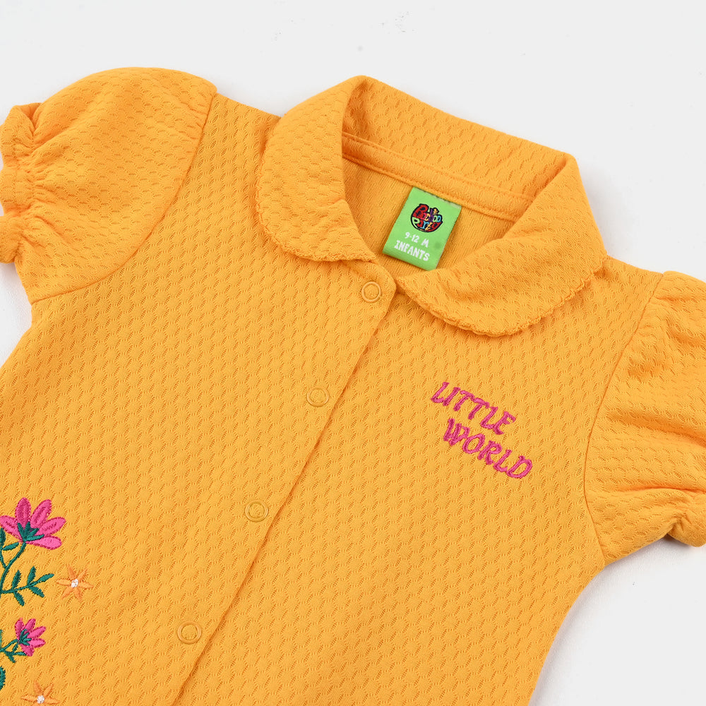 Infant Girls Jacquard Knitted Romper LITTLE WORLD-Citrus