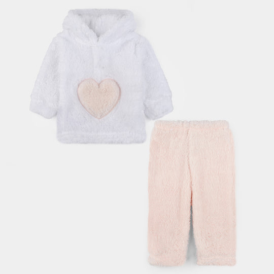 Infant Boys Faux Fur Suit-White