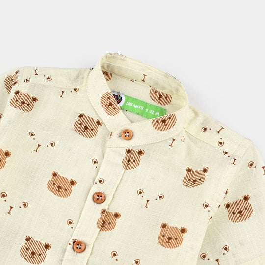 Infant Boys Cotton Slub Shirt (Cute Bear)-BEIGE
