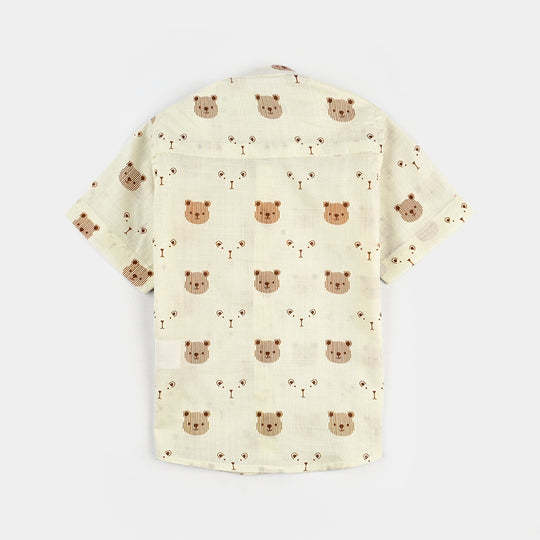 Infant Boys Cotton Slub Shirt (Cute Bear)-BEIGE