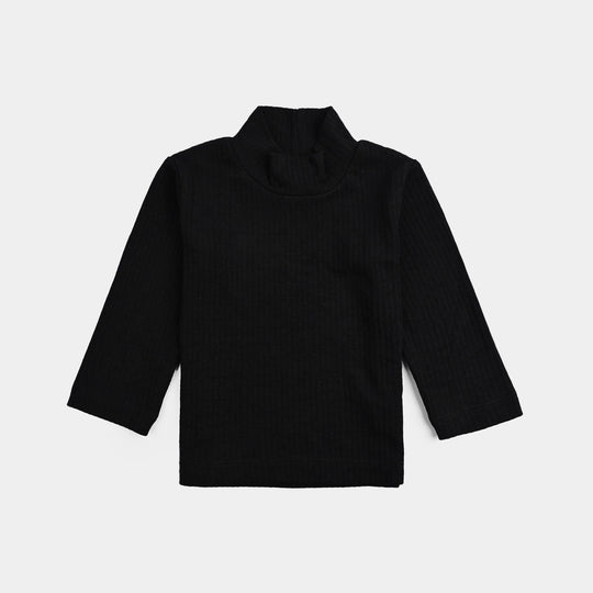 Infant Unisex Rib Turtle Neck T-Shirt - BLACK