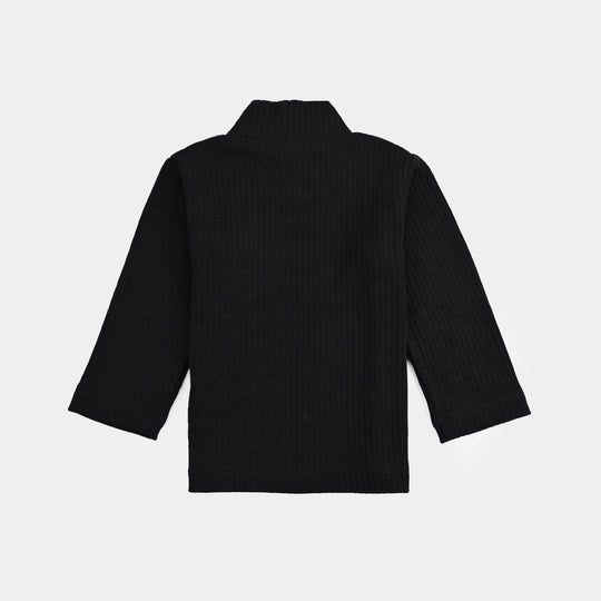 Infant Unisex Rib Turtle Neck T-Shirt - BLACK