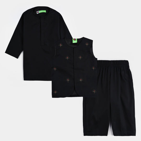 Infant Boys Cotton Poplin 3 Piece Suit-BLACK
