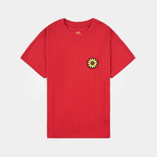 Girls Jacquard T-Shirt H/S SUNFLOWER-Red