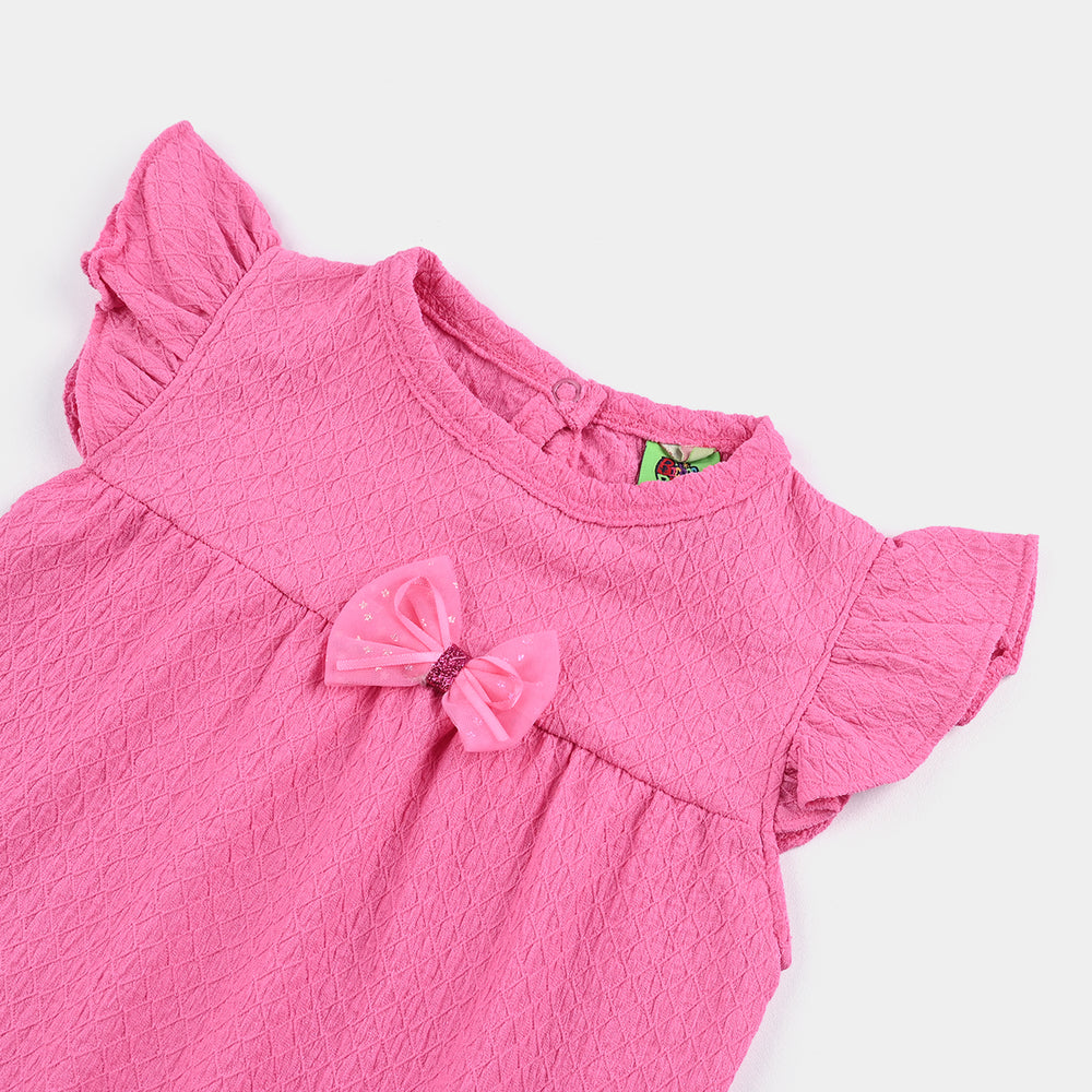Infant Girls Jacquard Romper Fashion Bow Style-Pink