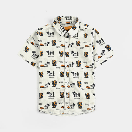 Boys Cotton Slub Shirt (Summer Vibes)-OFF-White