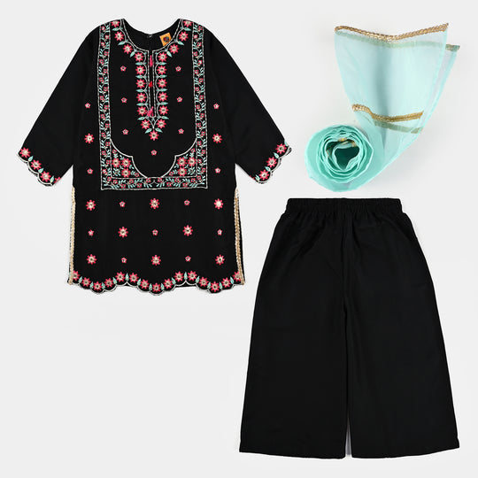Girls poly cambric 3Pcs Phool Patti - BLACK