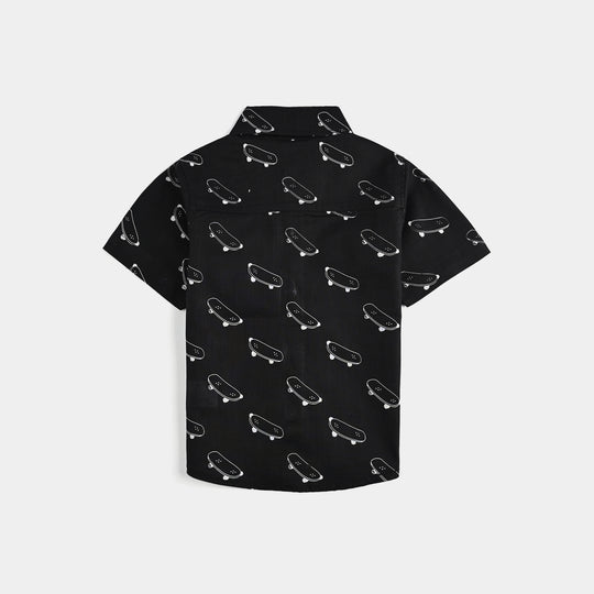 Infant Boys Cotton Slub Printed Shirt-Skate-BLACK