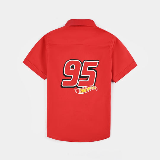 Boys Cotton Poplin Casual Shirt H/S (Hot Wheel)-Red