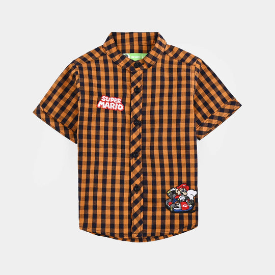 Infant Boys Yarn Dyed Casual Shirt-D/BROWN