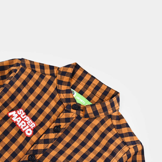 Infant Boys Yarn Dyed Casual Shirt-D/BROWN