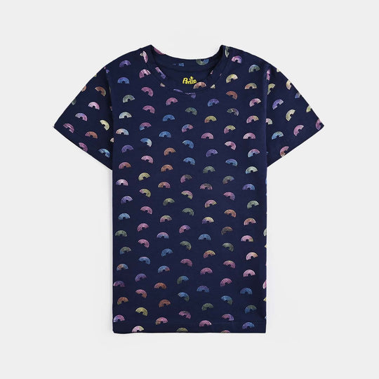 Girls Lycra Jersey T-Shirt H/S Rainbow-NAVY