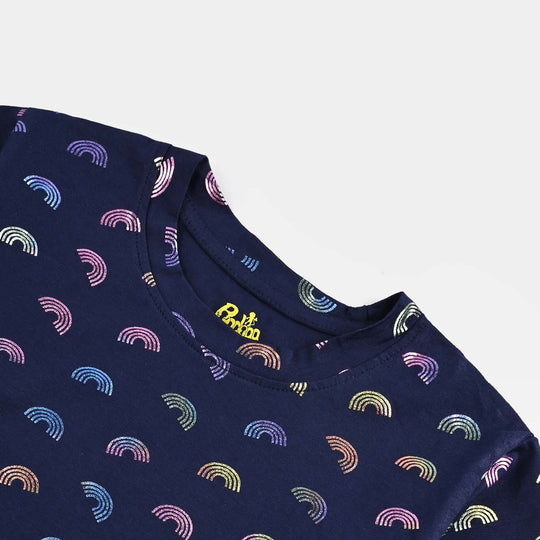 Girls Lycra Jersey T-Shirt H/S Rainbow-NAVY