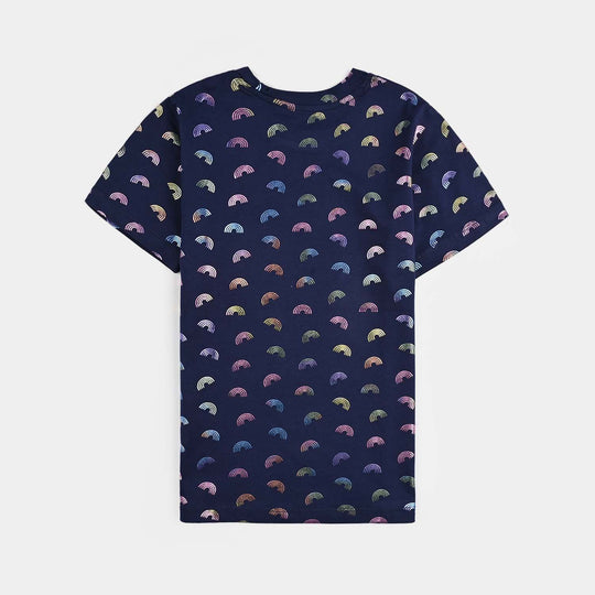 Girls Lycra Jersey T-Shirt H/S Rainbow-NAVY