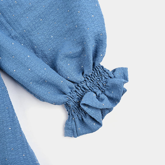 Teens Girls Poly Cotton Casual Top Stone-Antique Blue