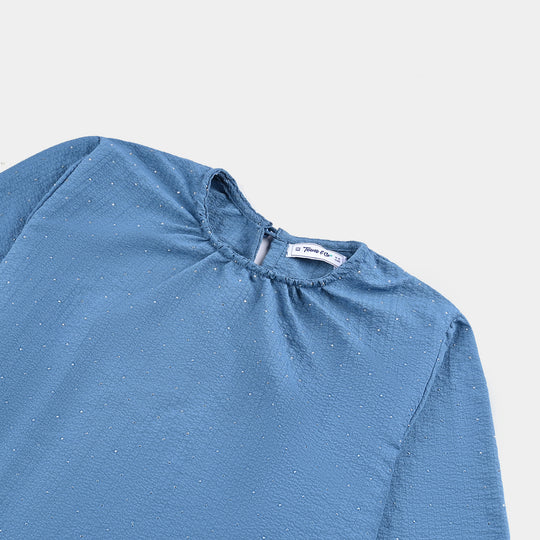 Teens Girls Poly Cotton Casual Top Stone-Antique Blue