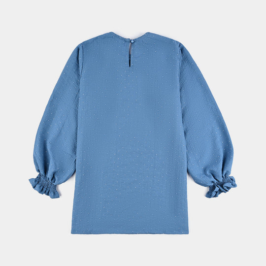 Teens Girls Poly Cotton Casual Top Stone-Antique Blue