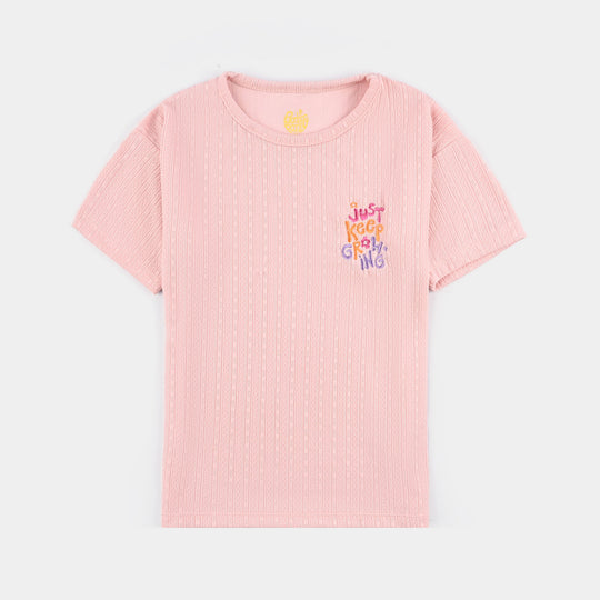 Girls Lycra Jersey T-Shirt H/S Just Keep Growing-Pink