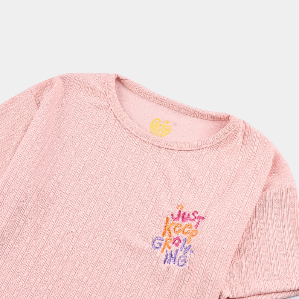 Girls Lycra Jersey T-Shirt H/S Just Keep Growing-Pink