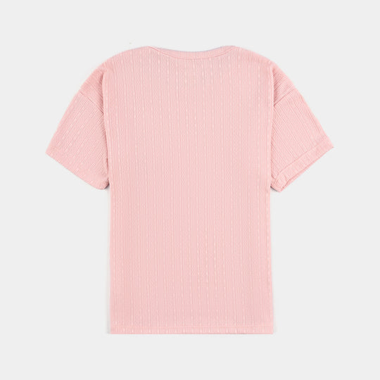 Girls Lycra Jersey T-Shirt H/S Just Keep Growing-Pink