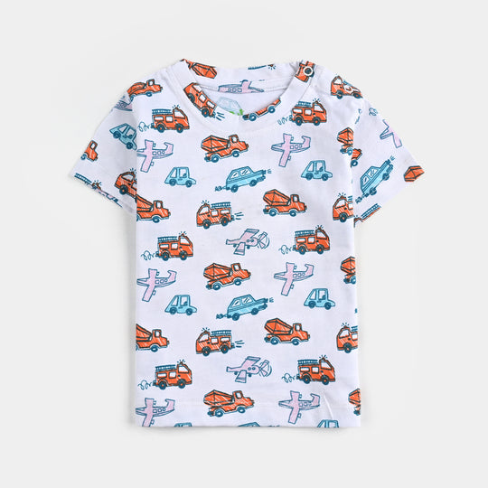 Infant Boys Lycra Jersey Night Suit Cars-White