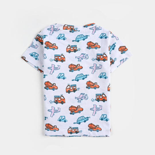 Infant Boys Lycra Jersey Night Suit Cars-White