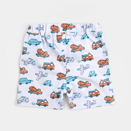 Infant Boys Lycra Jersey Night Suit Cars-White