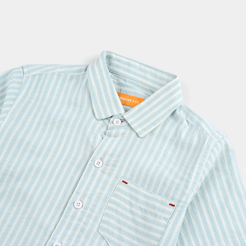 Boys Yarn Dyed Shirt H/S (Blue Waves) - L/BLUE