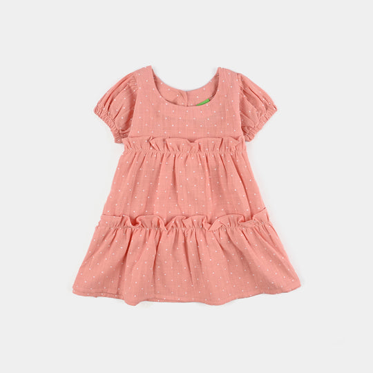 Infant Girls Cotton Casual Frock Polka Dot - Peach