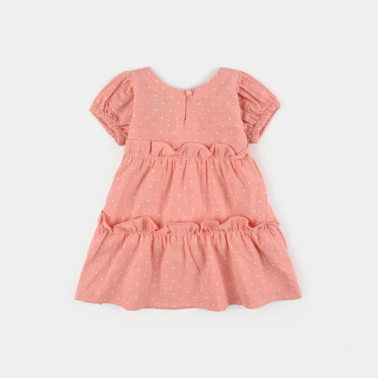 Infant Girls Cotton Casual Frock Polka Dot - Peach