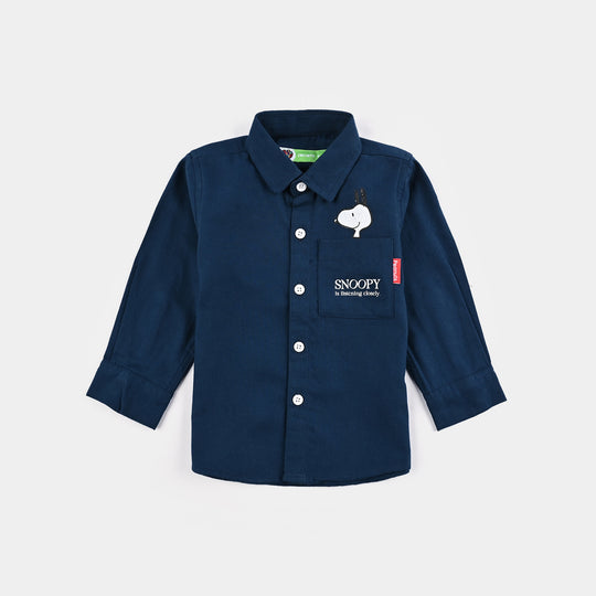 Infant Boys Cotton Twill Shirt F/S (Peanuts) - Blue