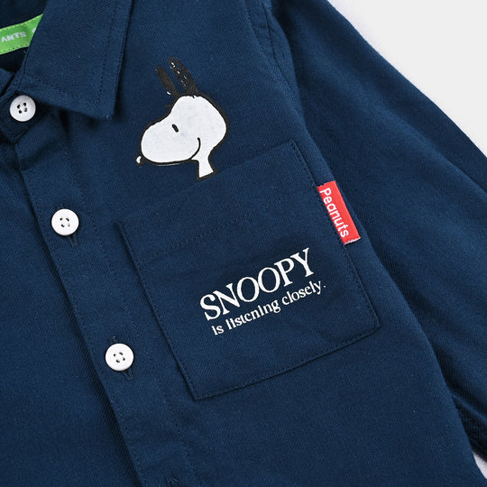 Infant Boys Cotton Twill Shirt F/S (Peanuts) - Blue