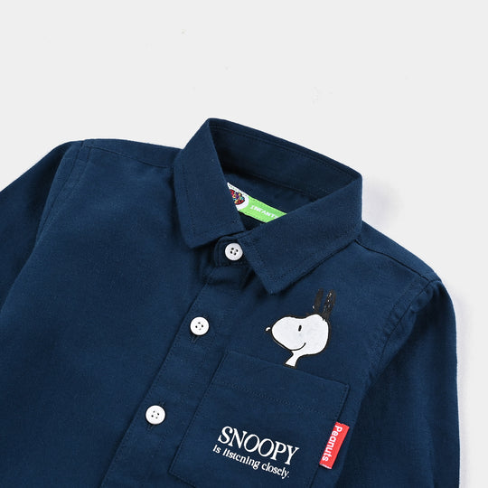 Infant Boys Cotton Twill Shirt F/S (Peanuts) - Blue